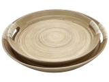 Bespoke Round Bamboo Serving Tray Set with Rattan Accents - Eco-Friendly Tableware